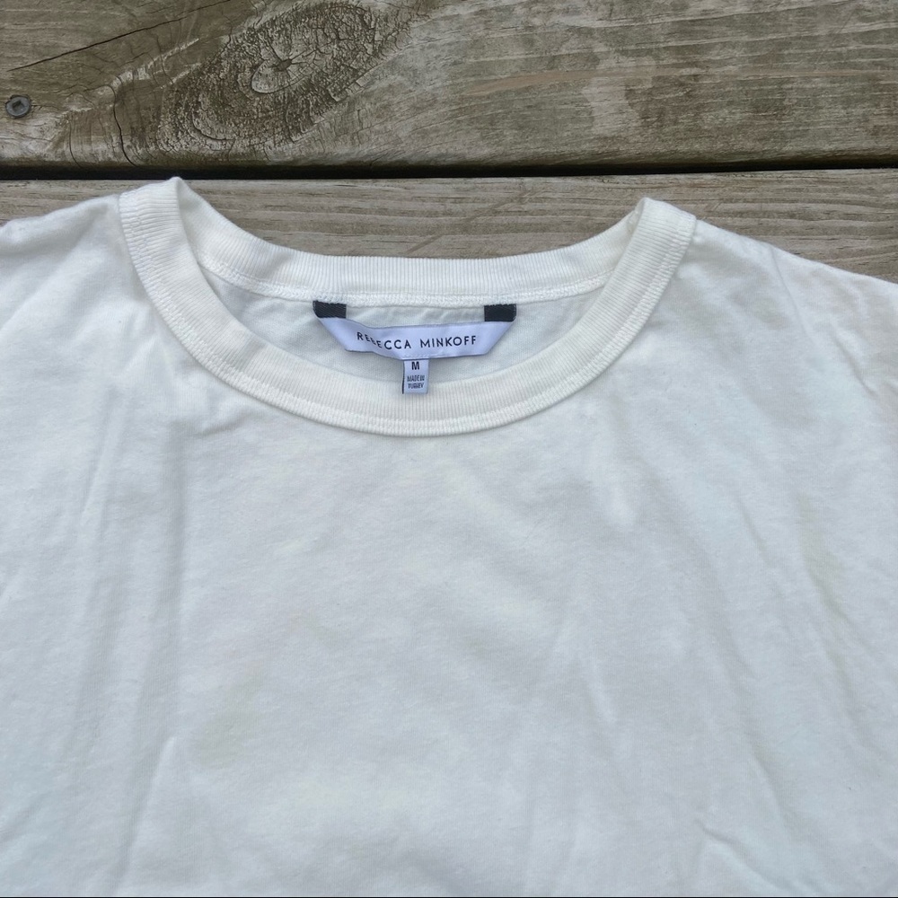 ** Rebecca Minkoff White cuffed sleeve knot accent tshirt Medium M - Picture 3 of 9